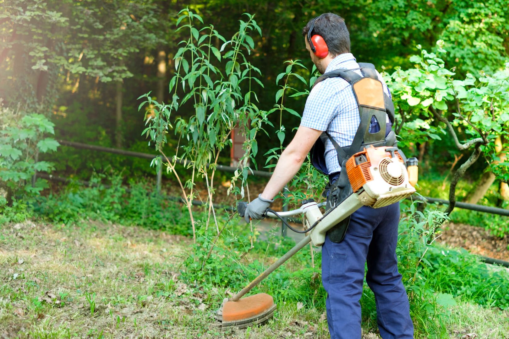 Garten wird von einem Mitarbeiter gepflegt